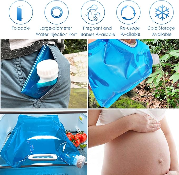 Collapsible Water Tank Container Bag, BPA Free Outdoor Folding Water Storage Carrier for Backpacking Camping Hiking Picnic BBQ Hurricane Flood Earthquake Emergencies