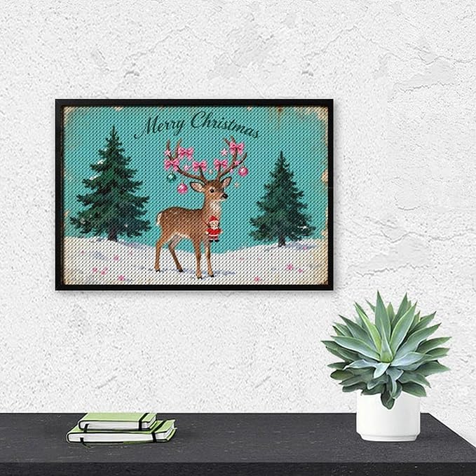 AIVKIEJK Diamond Painting Kits for Adults - Merry Pink Christmas Santa Deer & Tree Painting DIY 5D Full Drill Diamond Dots Paintings with Diamonds Gem Art and Crafts Home Decor 8"x12"