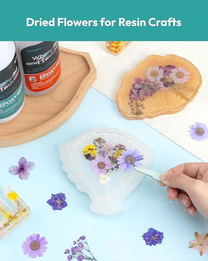 Dried Flowers, Resiners 100Pcs Pressed Flowers for Craft Purple Real Natural Dried Flowers Dry Leaves Kit for DIY Making Crafts Resin Soap Candle Scrapbook Supplies Card Making Jewelry