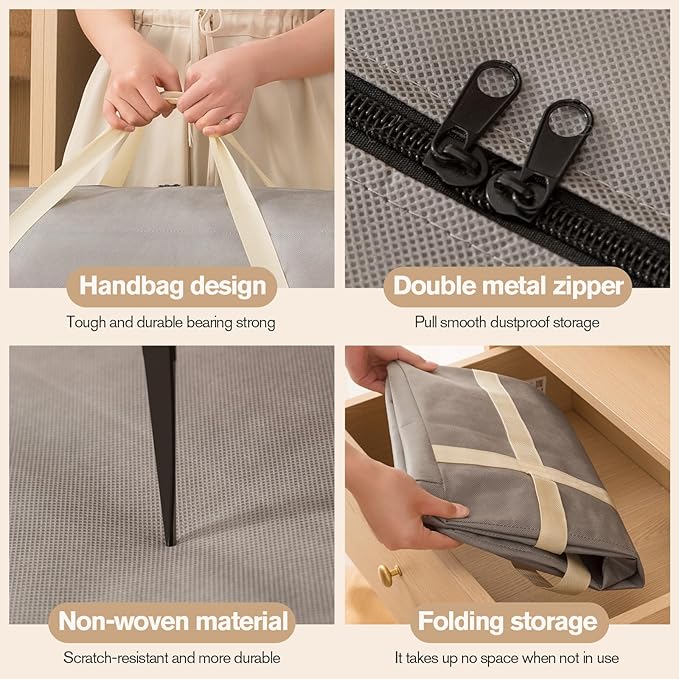4 Pack 230L Extra Large Moving Bags with Zippers & Carrying Handles, Heavy-Duty Storage Tote Moving Boxes for Space Saving(grey, 4Pack*230L)