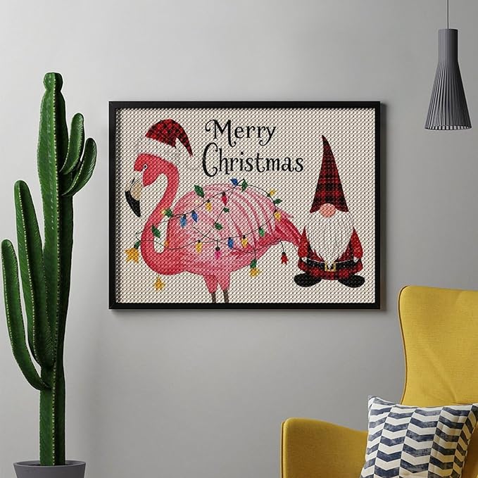 AIVKIEJK Diamond Painting Kits for Adults - Festive Flamingo Christmas Santa Hat Painting DIY 5D Full Drill Diamond Dots Paintings with Diamonds Gem Art and Crafts Home Decor 12"x16"