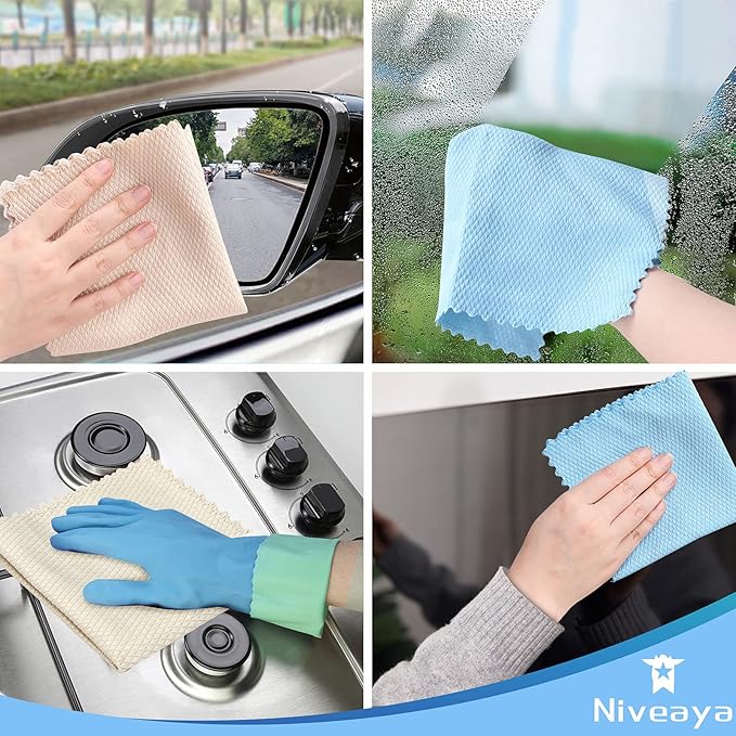 Niveaya Nano Streak Free Miracle Cleaning Cloths - 12 Pack, Reusable Nanoscale Fish Scale Cleaning Cloth, Lint Free Cleaning Cloth for Glass, Dishes, Mirrors, Stainless Steel Appliances, Etc