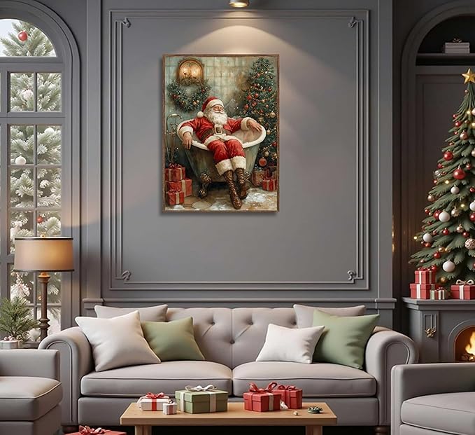 Paint by Number Kit for Adults & Kids, Santa in Bathtub Christmas DIY Painting Kit, 16x20 Inch Canvas, Holiday Gift Home Decor Art Project Unframed