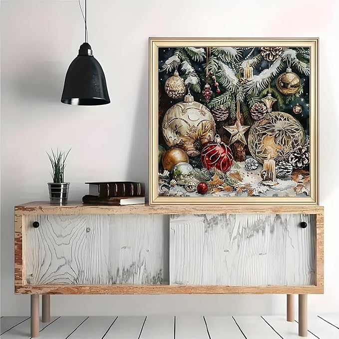 Christmas Ball Candle Diamond Art Painting Kits for Adults, Winter Diamond Painting Kits for Adults Beginners, 5D DIY Full Drill Diamond Dot Gem Art Kits for Adult, Home Wall Decor 13.8x13.8 Inch