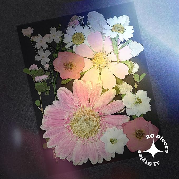 CONVELIFE Pink Dried Pressed Flowers, Real Nature Flowers with Tweezers, Pressed Flowers for Resin DIY Jewelry Candle Soap Vase Making Nail Card Scrapbook Art Craft Floral Decors