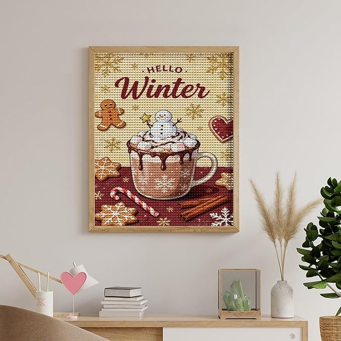 Diamond Painting Kits for Adults - Hello Winter Ice Cream & Gingerbread Snowflakes & Candles Painting DIY 5D Full Drill Diamond Dots Paintings with Diamonds Gem Art And Crafts Home Decor 16"x20"