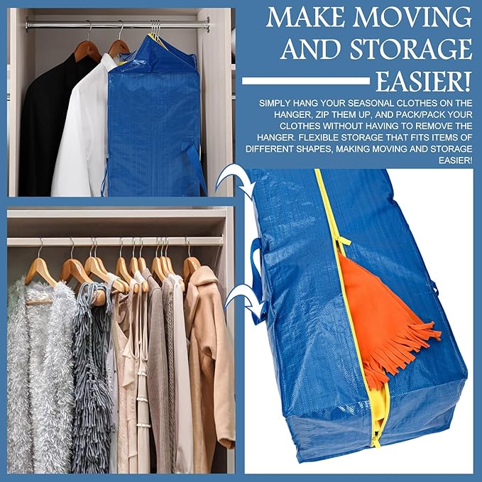 4 Pack Extra Large Moving Bags with Backpack Straps Heavy Duty Storage Bags with Handles Strong Zippers Space Saving Heavy Duty Storage Tote Alternative to Moving Boxes and Bins, Blue
