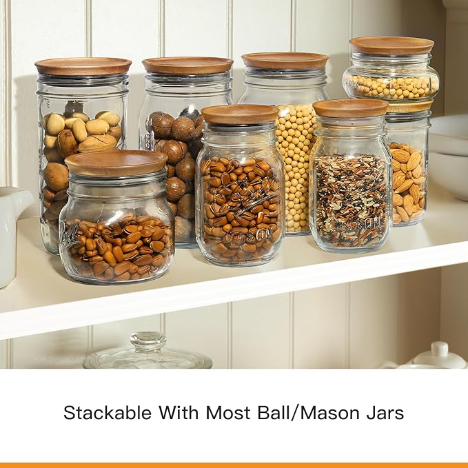 6-Pack Regular Mouth Wooden Mason Jar Lids for Ball/Mason/Kerr Jars, Natural Acacia Wood, Food-Grade Material, 100% Fit & Airtight for Regular Mouth Jars (6PCS-Regular)