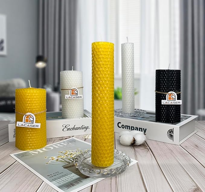 Lacaser Beeswax Candle Making Kit, 10pcs 8"x 8" 100% Beeswax Sheets for Candle Making -Include Bee Ornaments, Lace, Cotton Wicks & Hemp Rope, DIY Candles Making Supplies