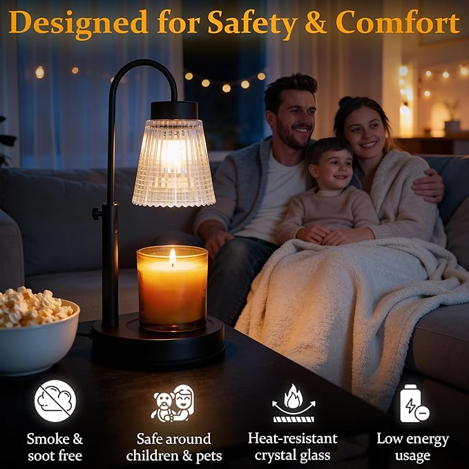 Black Candle Warmer Lamp with Timer – 4 Level Dimmable Wax Melter, Adjustable Height Electric Candle Light Warmer | Modern Minimalist Flameless Candle Lamp for Home Décor & Jar Candles