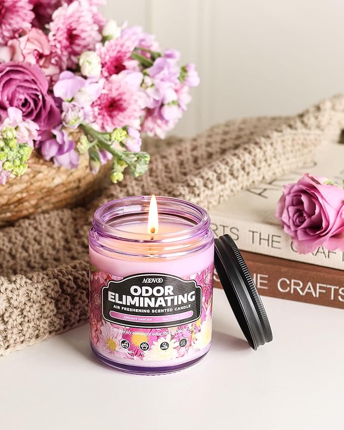 AOOVOO Dreamy Garden Odor Eliminating Highly Fragranced Candle - Eliminates 95% of Pet, Smoke, Food, and Other Smells Quickly, Non Toxic Air Freshing Soy Candle, 9 oz Up to 50 Hours Burn time