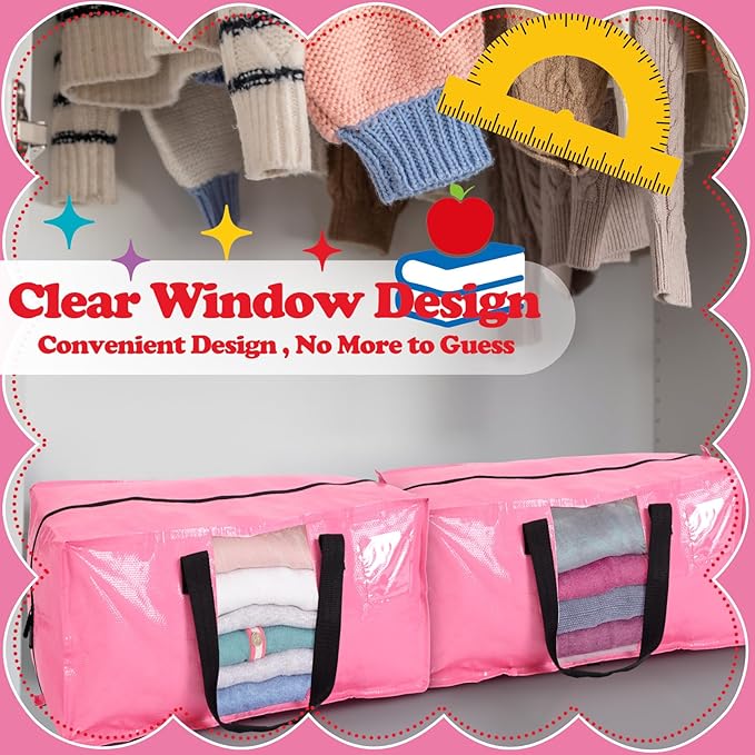 6 Pack Extra Large Heavy Duty Dorm Moving Bags with Clear Window, Strong Carrying Handles, Backpack Straps and Zippers for Saving Space Storage Totes Clothes Storage Bag Moving Supplies