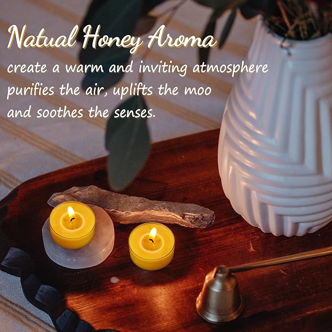 96 Packs Beeswax Tealight Candles, 100% Pure Beeswax Tea Candles | 4-Hour Extended Burn Time | Natural Bees Wax Tea Light Candle in Clear Cup, Perfect for Home Deco,Air Purification,Fragrance