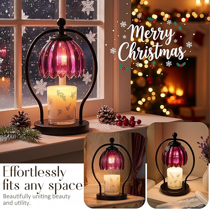 Candle Warmer Lamp, Dimmable Candle Warmer with Timer, Vintage Candles Wax Warmers for Jar Candles Christmas Birthday Gifts for Women Mom, New Home Decor for Bedroom Living Room, Purple Black