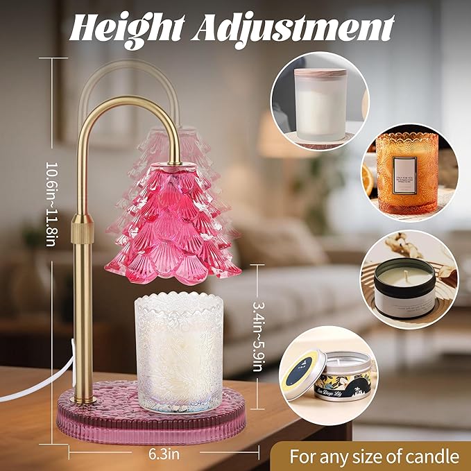 Christmas Tree Shaped Candle Warmer Lamp with Timer & Dimmer – Adjustable Wax Melt Lamp for Jar Candles, Home Decor Accent for Women – 2 Bulbs, Flame-Free & No-Smoke Use (Burgundy)