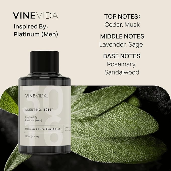 VINEVIDA Scent NO. 3016 Fragrance Oil - 120mL (4oz) - Inspired by: Platinum (Men); Candle Fragrance Oil for Soy Candles - Soap Making Scents