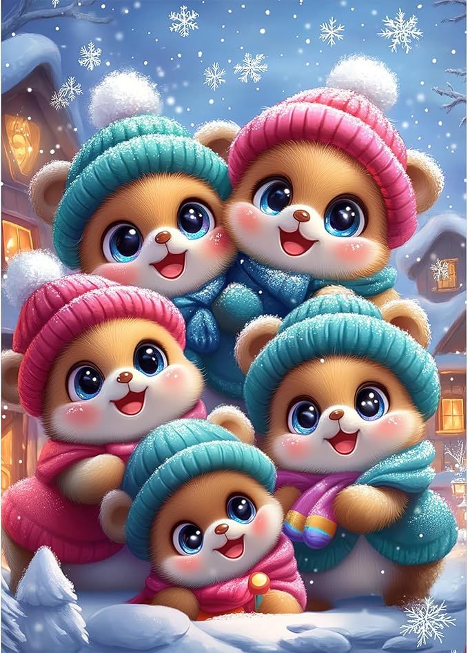 MEIYUDA Bear Diamond Painting Kits for Adults, 5D Winter Cute Bear Diamond Art Kits for Adult Beginners, Vintage DIY Full Diamond Art Painting Kit for Home Wall Decor Gift 12x16inch