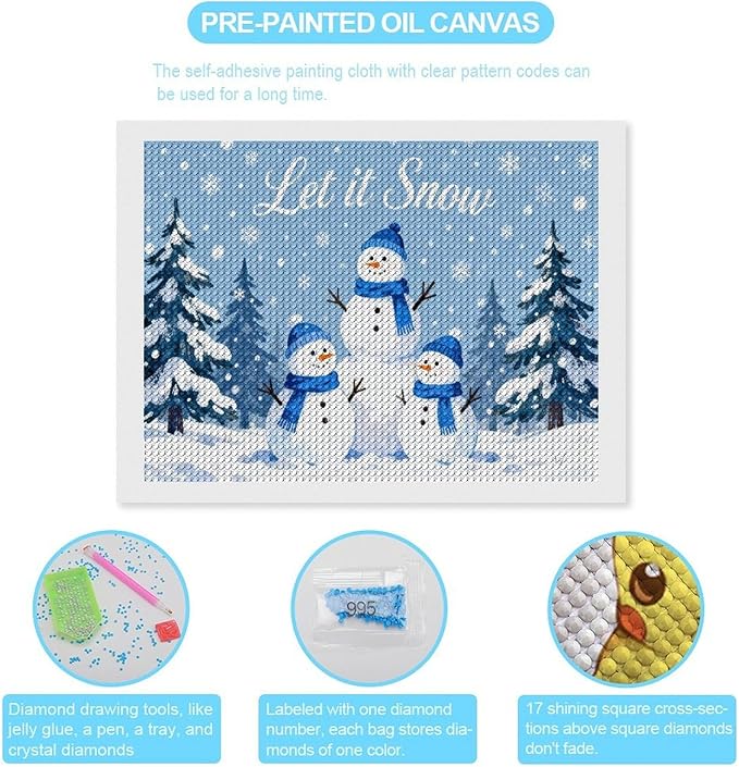 AIVKIEJK Diamond Painting Kits for Adults - Merry Christmas Snowman Winter Painting DIY 5D Full Drill Diamond Dots Paintings with Diamonds Gem Art and Crafts Home Decor 12"x16"