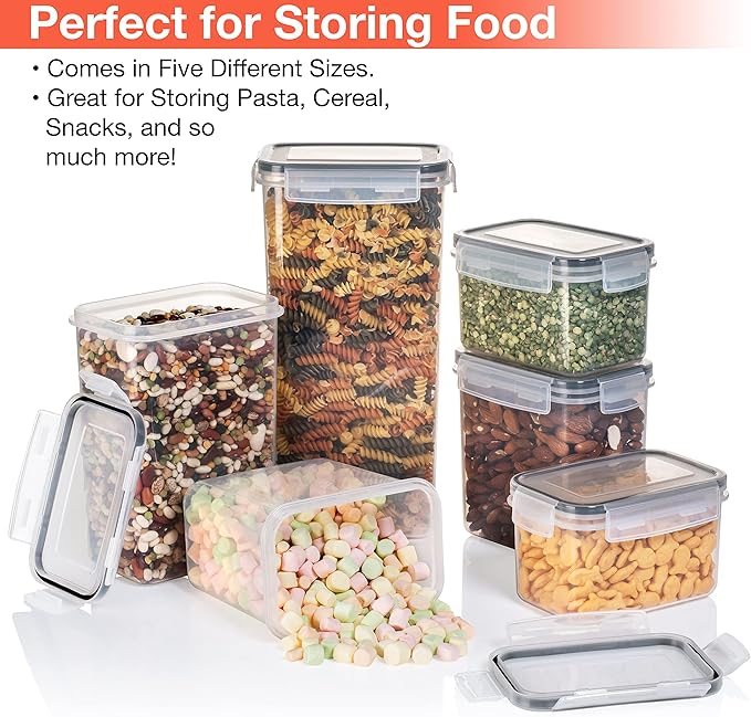 ClearSpace Airtight Food Storage Containers with Lids –14 Pack Kitchen Organization Set, Pantry Organization and Storage, Plastic Canisters with Lids - Cereal Containers Storage, Flour, Sugar (Black)