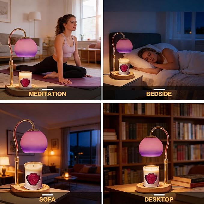 Candle Warmer Lamp with Timer 2H/4H/8H, Adjustable Height Dimmable Candle Lamp with 2 Bulbs, Wax Melt Warmer for Jar Candles, House Warming, Home Decor, Christmas Gifts for Women Mom(Purple)