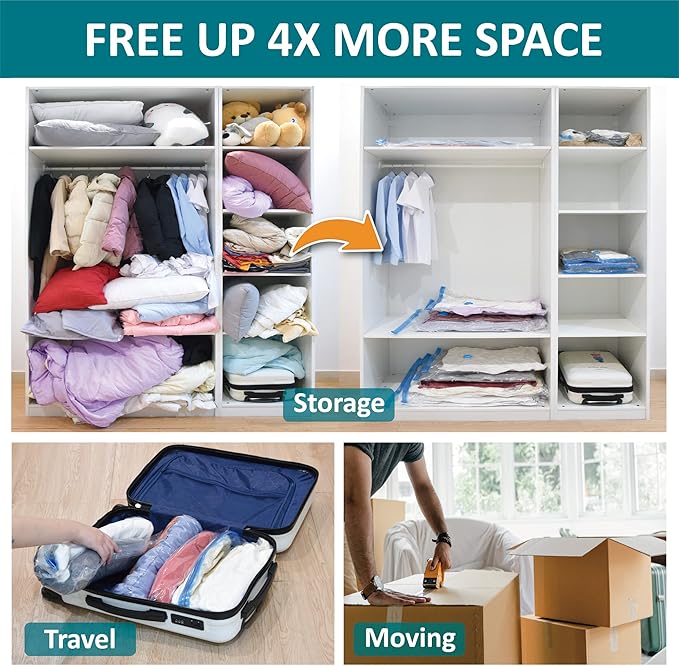 Cozy Essential Vacuum Storage Bags, 80% Compression Vacuum Seal Space Saver Plastic Packaging Bags for Clothes, Blankets, Pillow, Bedding, Comforters, Sealer Clothing Storage,30 Combo