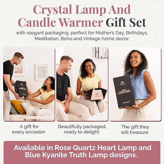 CRYSTALAX Candle Warmer Lamp + Crystal Warmer with Real Crystals, Dual Lighting (Top Candle Warmer + Crystal Glow), 2 Bulbs, Timer, Dimmable Touch Control, Luxury Gift Packaging