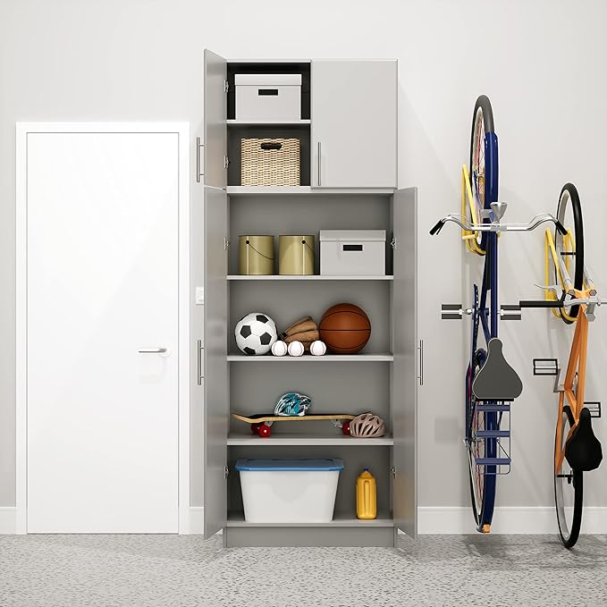 Prepac Elite 24" Wall Mounted Stackable Garage Cabinet in Light Gray