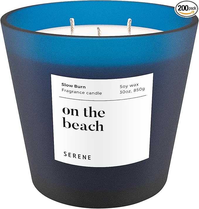 Hidden Label On The Beach Scented Candle, Non Toxic 30oz Large 3-Wick Soy Wax Candle, Up to 120 Hours Slow Burn, Ocean Sea Salt Home Fragrance for Bathroom, Spa Relaxation & Beach Gift