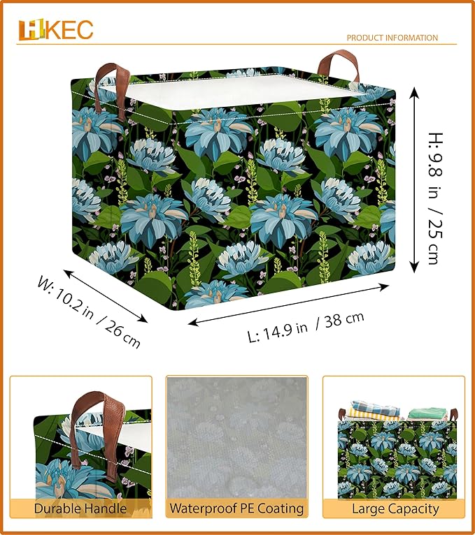 Rectangle Storage Basket with Handles,Collapsible Storage Bin,Books Box,Gift Basket(Blue Flower)