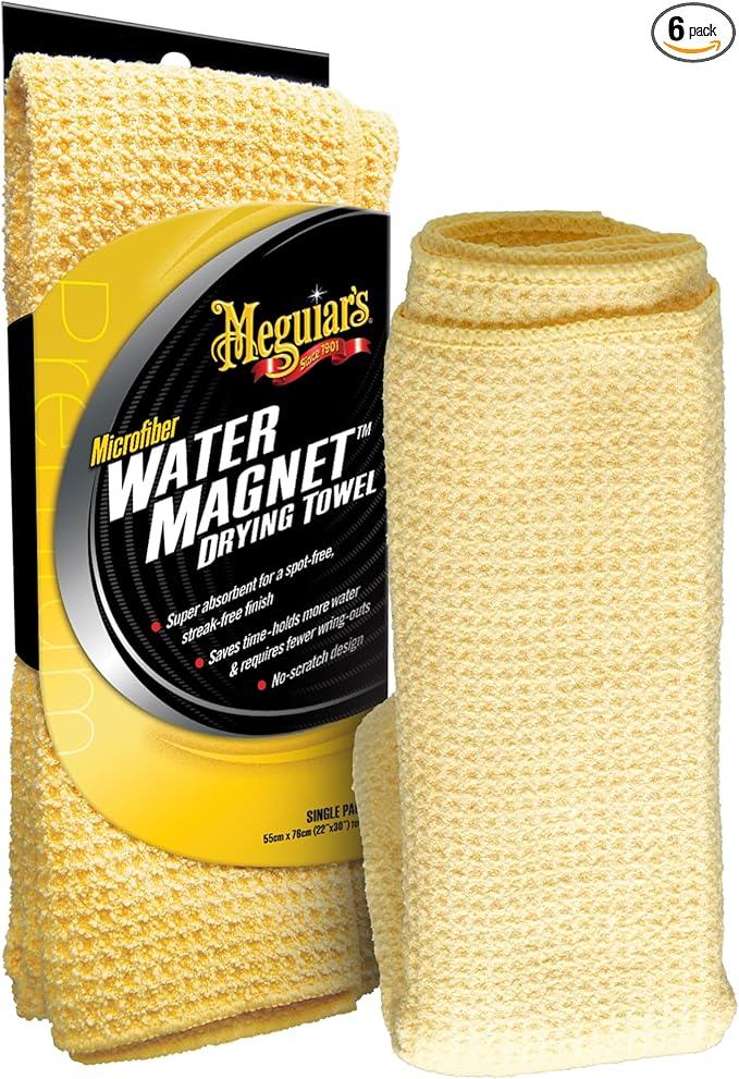 Meguiar's Water Magnet Microfiber Drying Towel,Premium Car Wash Microfiber Towel That’s Super Plush,Water Absorbent & Scratch-Free Big-Microfiber Towels for Cars,(Pack of 6)