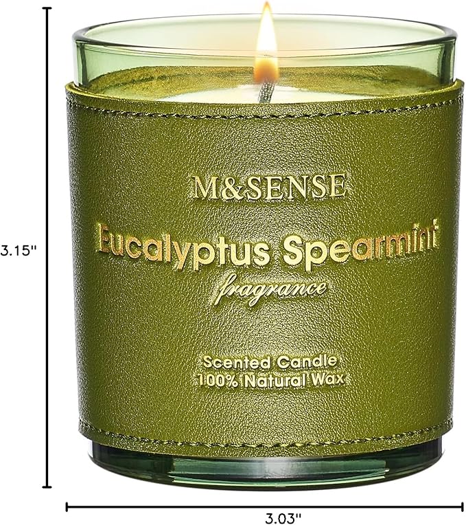 M&SENSE Eucalyptus Mint Vegan Soy Candles, 10oz 42-Hour Long Burning, Winter Home Fragrance for Stress Relief Calming Meditation, Thanksgiving Christmas Gift for Women and Men