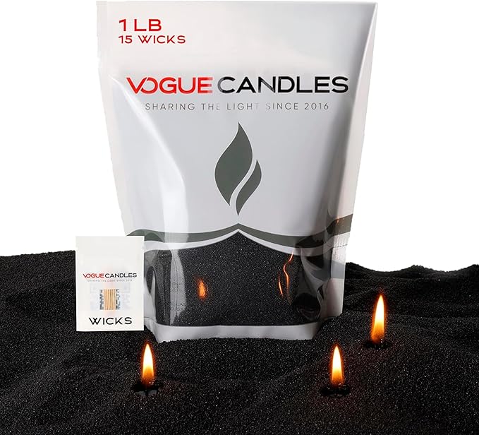 Vogue Candles Granulated Black Wax Refill – 1LB Pearled Candle Sand Wax – Mother’s Day Candle Kit with 15 Cotton Wicks for DIY Home Lighting – Plant-Based & Reusable for Clean Burning & Custom Vessels