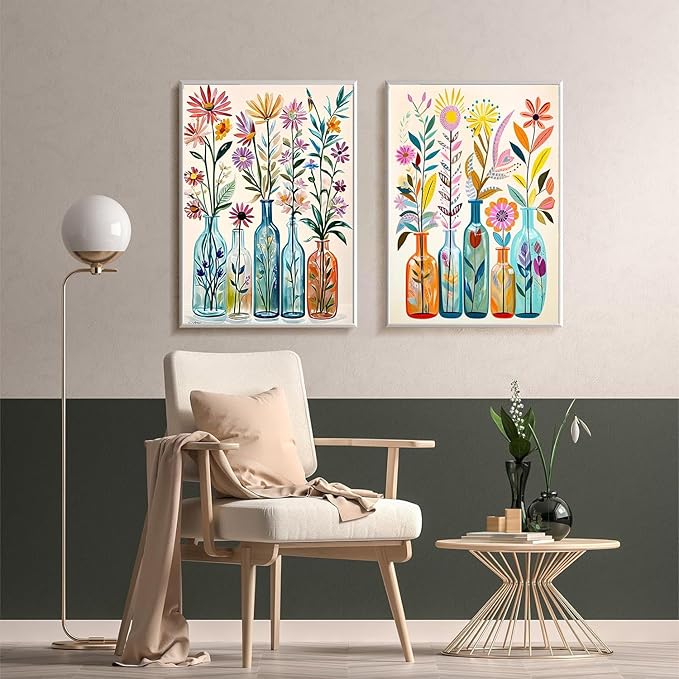 Meothan Diamond Art Kits for Adults, 2 Pack Diamond Painting Kits for Adults, 5D Full Drill Round Paint Diamond Dots Gems Art Crafts for Home Wall Decor 12x16Inch (Vase Flowers)
