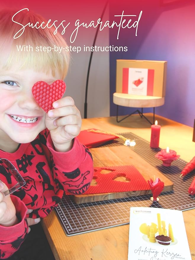 Wachsmann DIY Beeswax Candles Craft Set - Starter Set for 10 Candles in Many Colours - 100% Pure Beeswax from Germany, Includes 10 Hemp Wicks & Illustrated Instructions (English language not