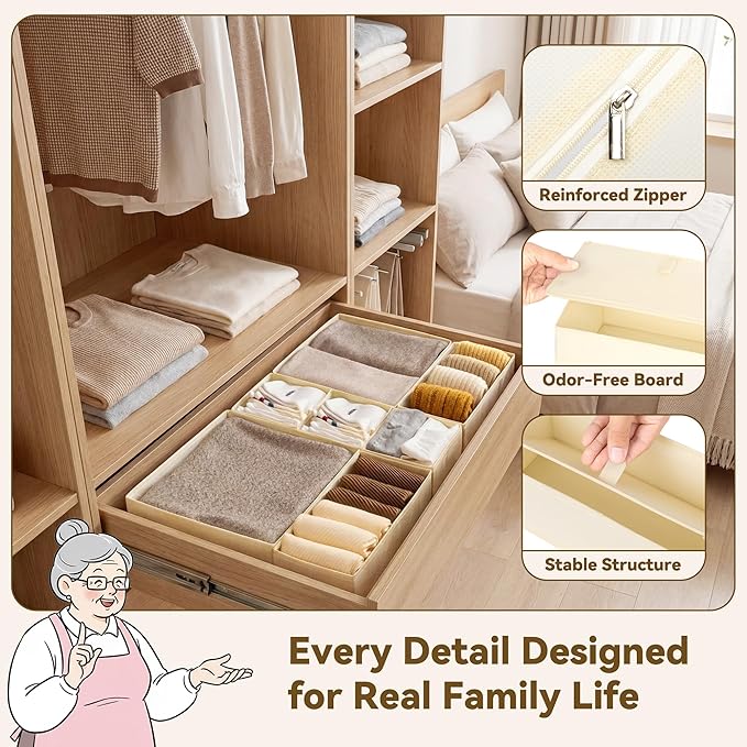 GRANNY SAYS Drawer Organizer Clothes, 6 Pack Dresser Organizer Bins for Nursery, Closet Organization and Storage Dividers for Clothing, Baby Clothes, Underwears, Beige