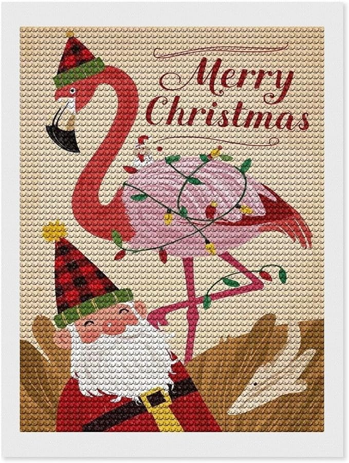 AIVKIEJK Diamond Painting Kits for Adults - Festive Flamingo Christmas Santa Hat Painting DIY 5D Full Drill Diamond Dots Paintings with Diamonds Gem Art and Crafts Home Decor 12"x16"