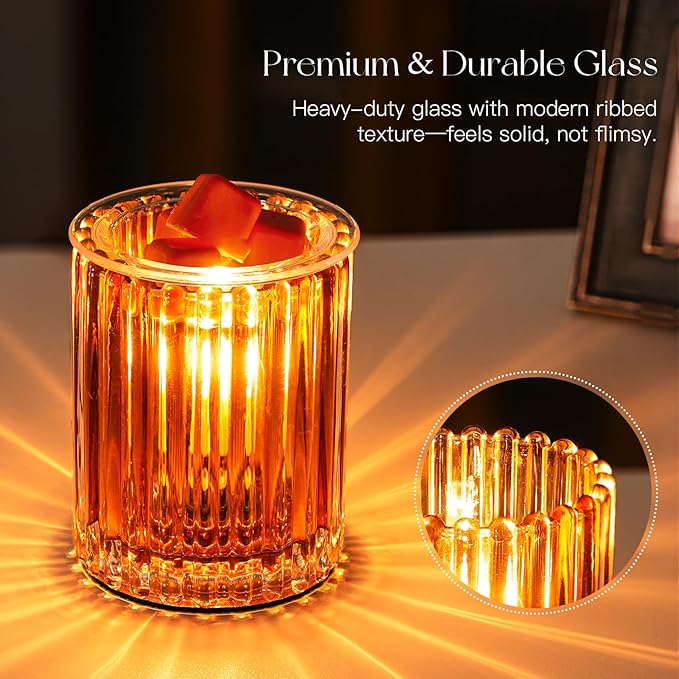 Candeldo Wax Melt Warmer with Timer: Wax Melter for Scented Candle Electric Glass Candle Burner with 2 Light Bulbs Housewarming New Home Decor for Women