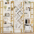 70x70” Triple 5 Tier Book Shelf, Large Wooden Bookcase with 17 Open Display Shelf, Modern Tree Bookshelf Metal Frame Tall Book Case Furniture for Living Room Bedroom Home Office White & Gold