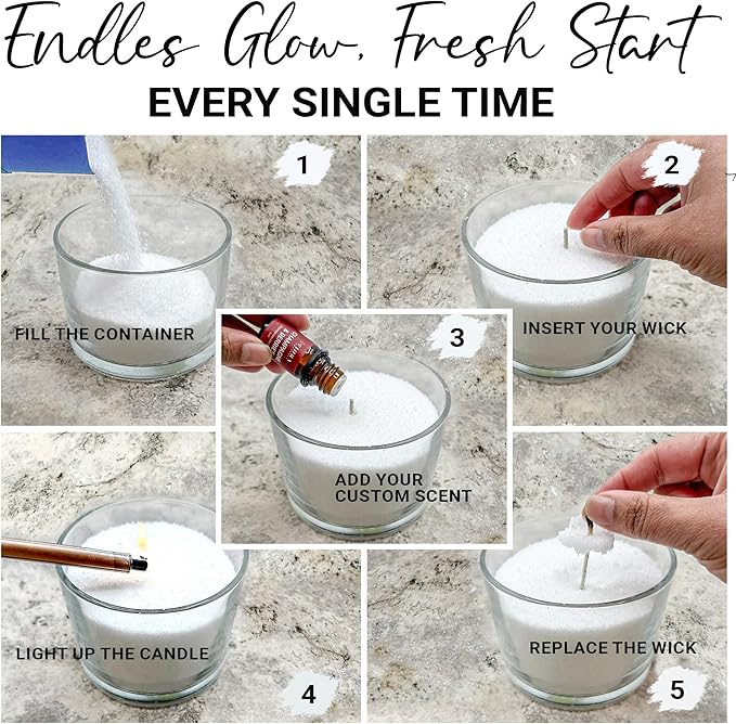 Pearled Candle Sand Mothers Day Gift for Mom, 18oz Sand Wax, 30 Wicks, 2X Natural Fragrance Oils + Large Glass Jar Included, Smoke Free Powder Snow Candles, Upto 120 Hours Burn Time, Candle Making Kit