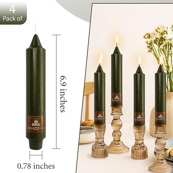 Olive Candles 4 PCS Taper Candle Unscented Tapered 7 inch Smokeless Candlesticks Candles Sticks Gift Idea Table Decor Housewarming Dinner