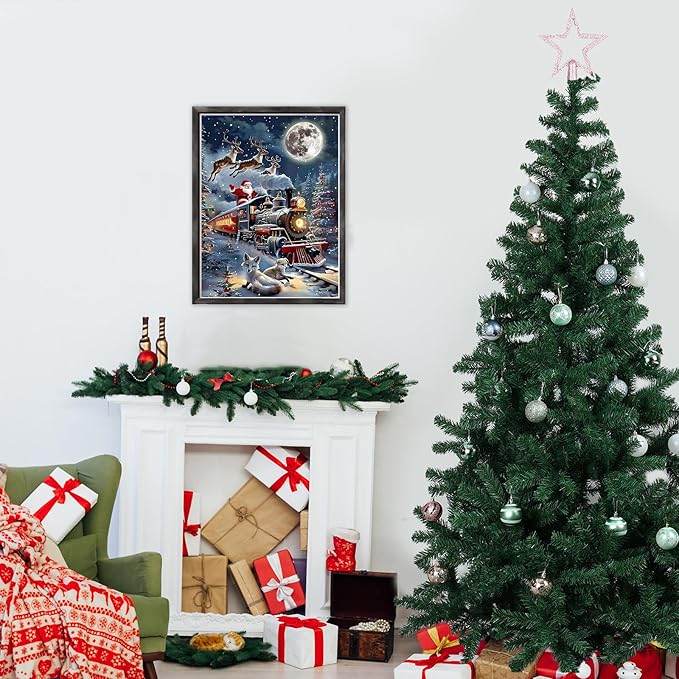 DOMROM Christmas Diamond Painting Kits, Santa Claus and Deer 5D Diamond Art Kits,Gem Art Painting with Diamonds Dots, Arts and Crafts for Beginners Adult Wall Decor 12 x 16inch