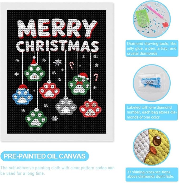 AIVKIEJK Diamond Painting Kits for Adults - Merry Christmas Paw Painting DIY 5D Full Drill Diamond Dots Paintings with Diamonds Gem Art and Crafts Home Decor 16"x20"