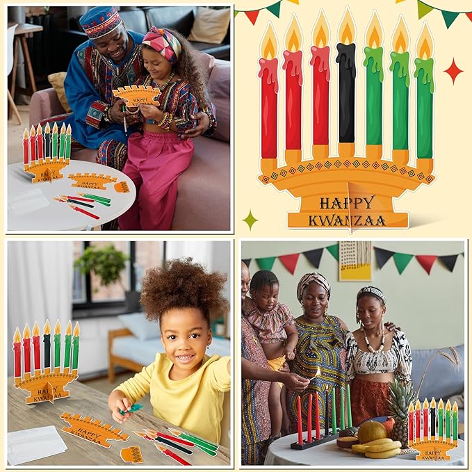 Motipuns 36 Pcs Happy Kwanzaa Craft Kit Make Your Own Candles DIY Kwanzaa Kinara Sign African Heritage Holiday Party Favors Decor for Family School Activity Party Supplies