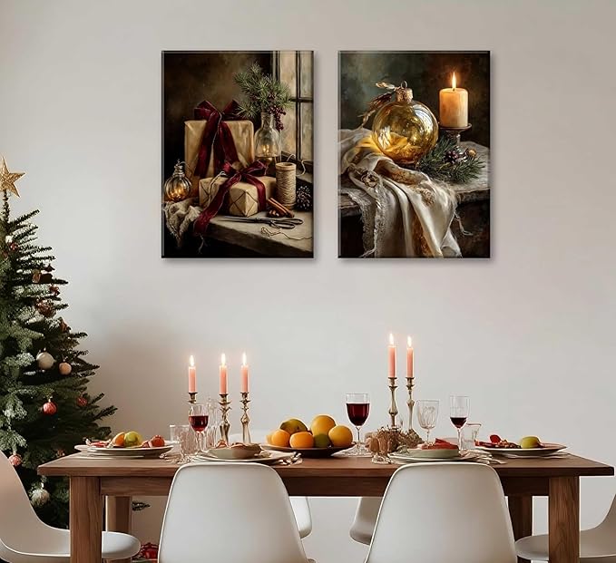 Paint by Number Kit for Adults & Kids, 2 Pack Christmas Still Life Scenes 16x20 Inch Framed, DIY Acrylic Painting Kit with Brushes & Paints, Festive Home Art Decor