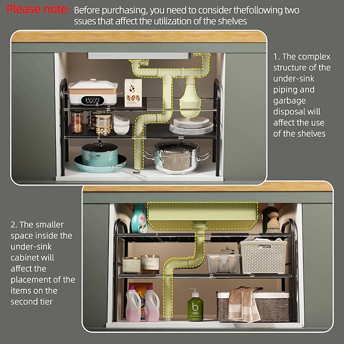 NETEL Under Sink Organizers and Storage, 2 Tier Expandable Under Cabinet Organizer Shelf with 8 Removable Panels,under sink shelf bathroom,Adjustable Shelf for Cupboard