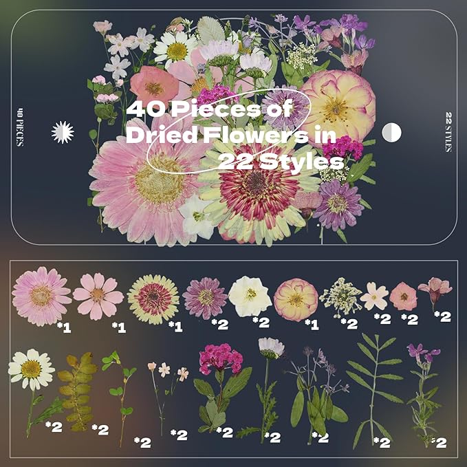 CONVELIFE White Dried Pressed Flowers, 40Pcs Real Nature Flowers Set with Tweezers, Pressed Flowers for Resin DIY Jewelry Candle Soap Vase Making Nail Card Scrapbook Art Craft Floral Decors