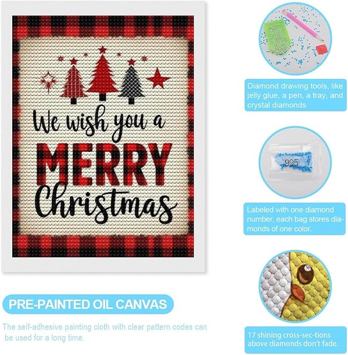 AIVKIEJK Diamond Painting Kits for Adults - Merry Christmas Welcome Painting DIY 5D Full Drill Diamond Dots Paintings with Diamonds Gem Art and Crafts Home Decor 12"x16"