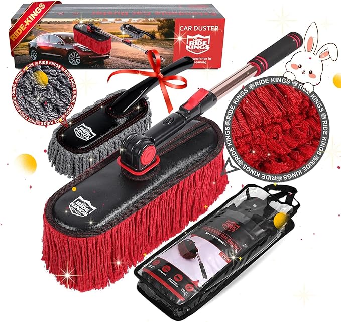 Car Cleaning Supplies Duster, Exterior Scratch Free with Wax Cotton Hair, Dust Brush with Extendable Telescoping Handle to Remove Dust Pollen for RV Truck Motorcycle, Gifts for Men Women