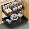 lockincar 1Pack Expandable Pull Out Cabinet Organizer 21" Deep, Adjustable Width 12.2"-20.4" Slide Out Drawers & Roll Out Shelves for Kitchen Cabinets, Easy Install with Double-Sided Adhesive, Black