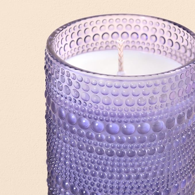 DEVI 14oz Purple Glass Candle Jars for Making Candles (6 Pack), Large Purple Glass Candle Jars with Bamboo Lids, Bulk Empty Candle Containers, Candle Tins Making Supplies, Lavender Office Decor